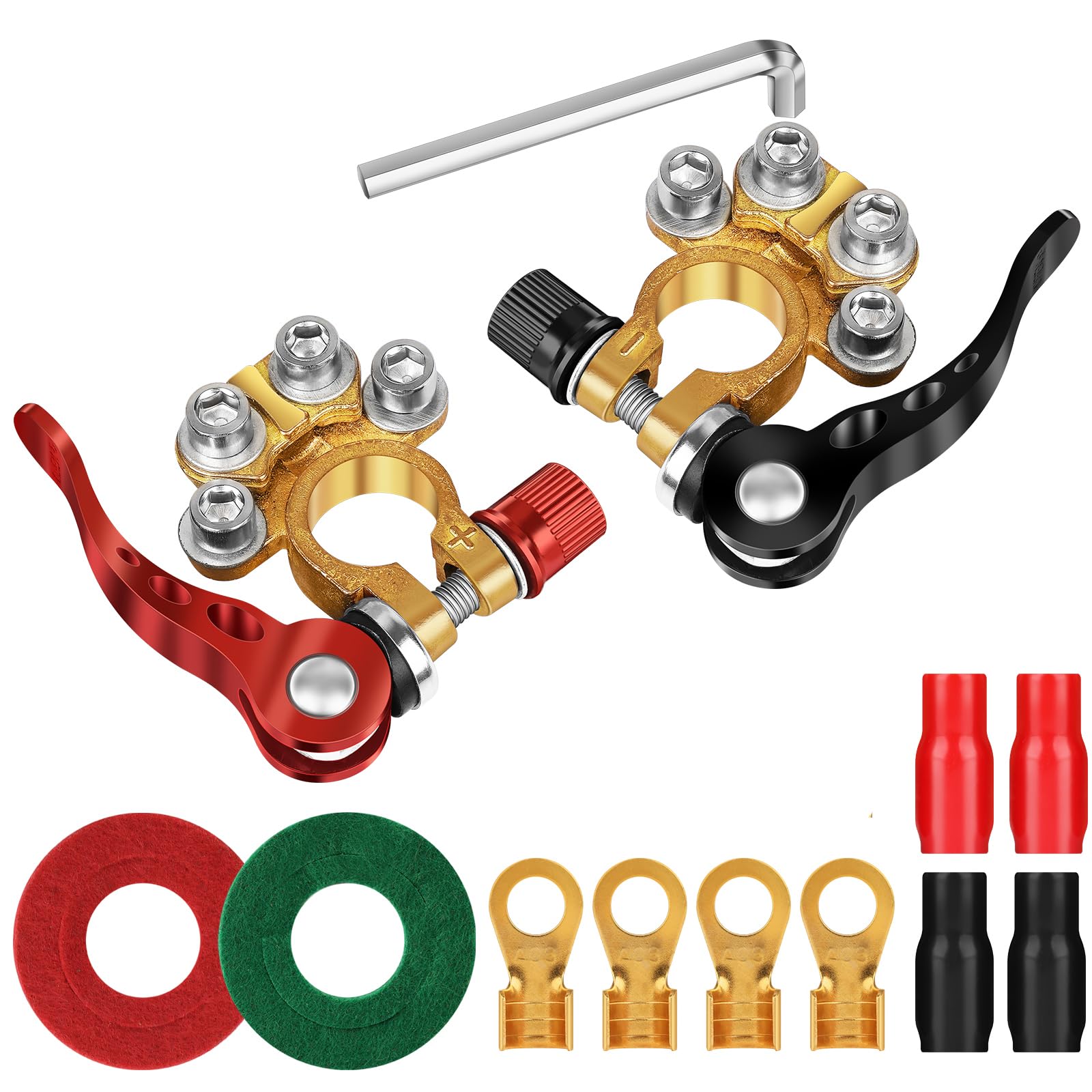 STHIRA® Battery Terminal Connectors 4-Bolt Quick Release Copper Terminal Connectors, Universal Cut-off Battery Clamps Quick Disconnect Battery Terminals for RVs, Boats, and Cars STHIRA® Battery Terminal Connectors 4-Bolt Quick Release Copper Terminal Connectors, Universal Cut-off Battery Clamps Quick Disconnect Battery Terminals for RVs, Boats, and Cars
